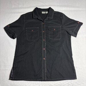 Vintage Women's Allison Daley Black Short Sleeve Button-up Shirt Size 12 Western